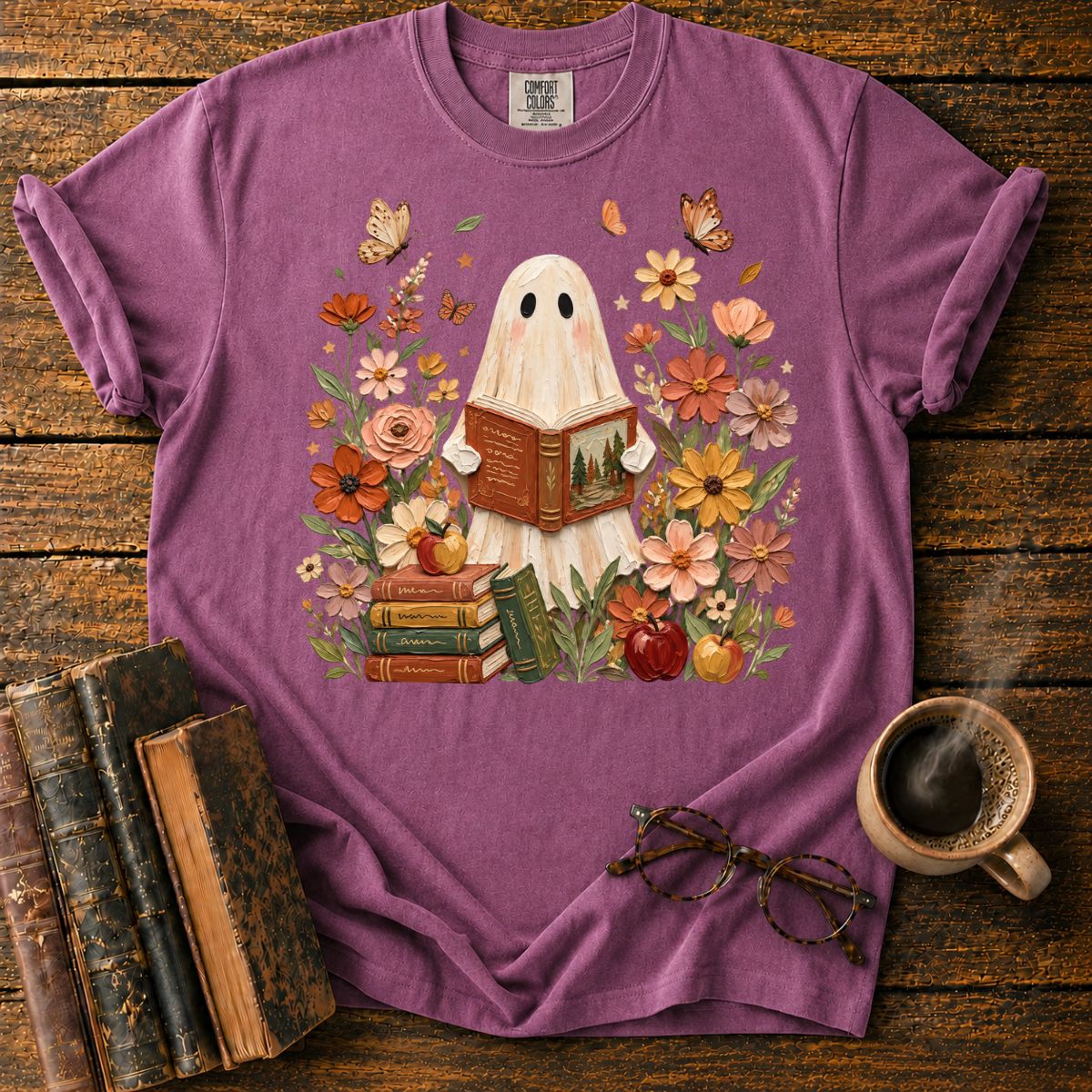 Ghost Reading Among Autumn Blooms T-Shirt