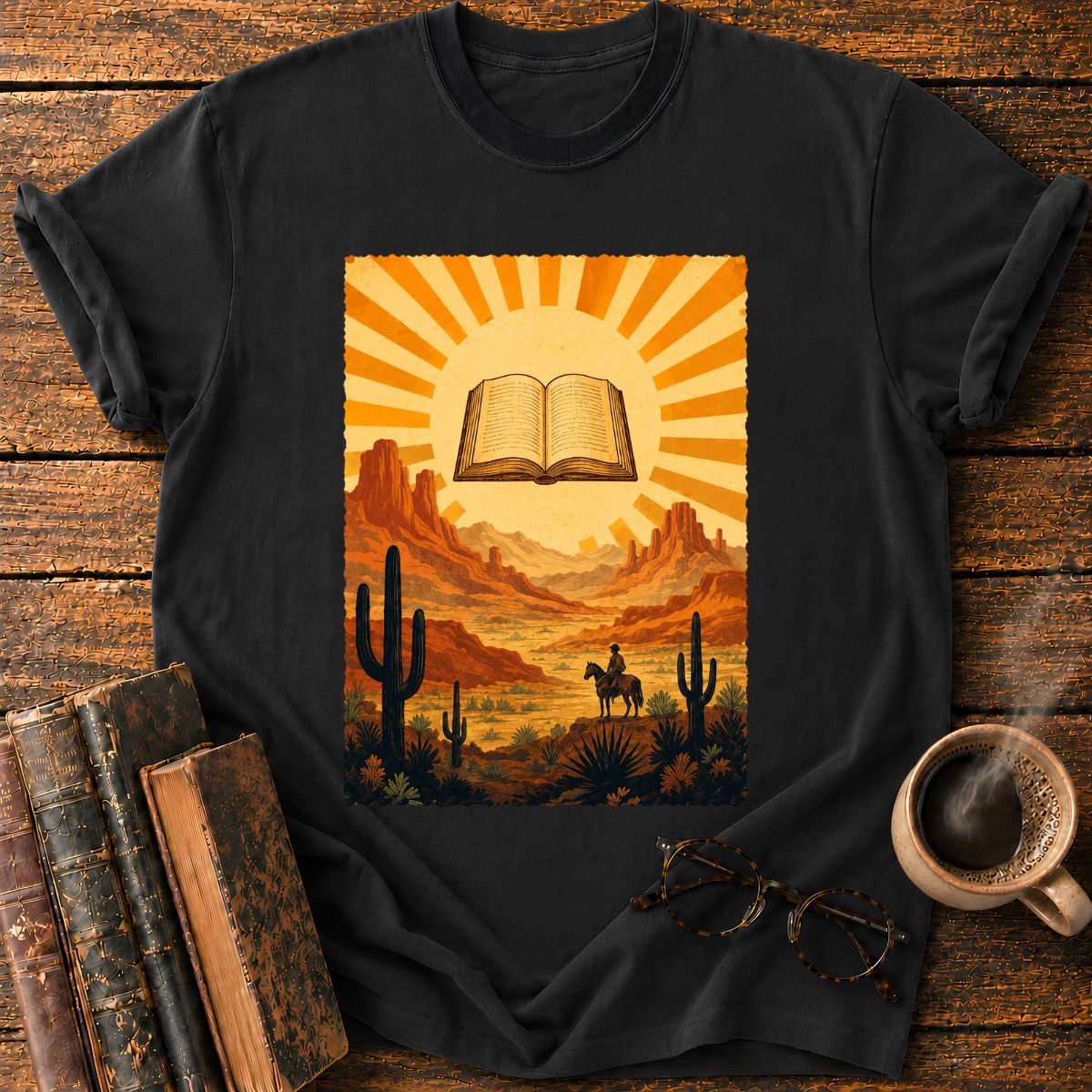 Vintage Desert Sunburst with Book T-Shirt