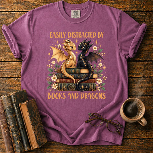 Distracted by Books and Dragons T-Shirt