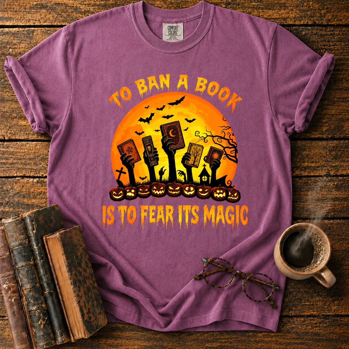 Zombie Hands Raise Haunted Books T-Shirt