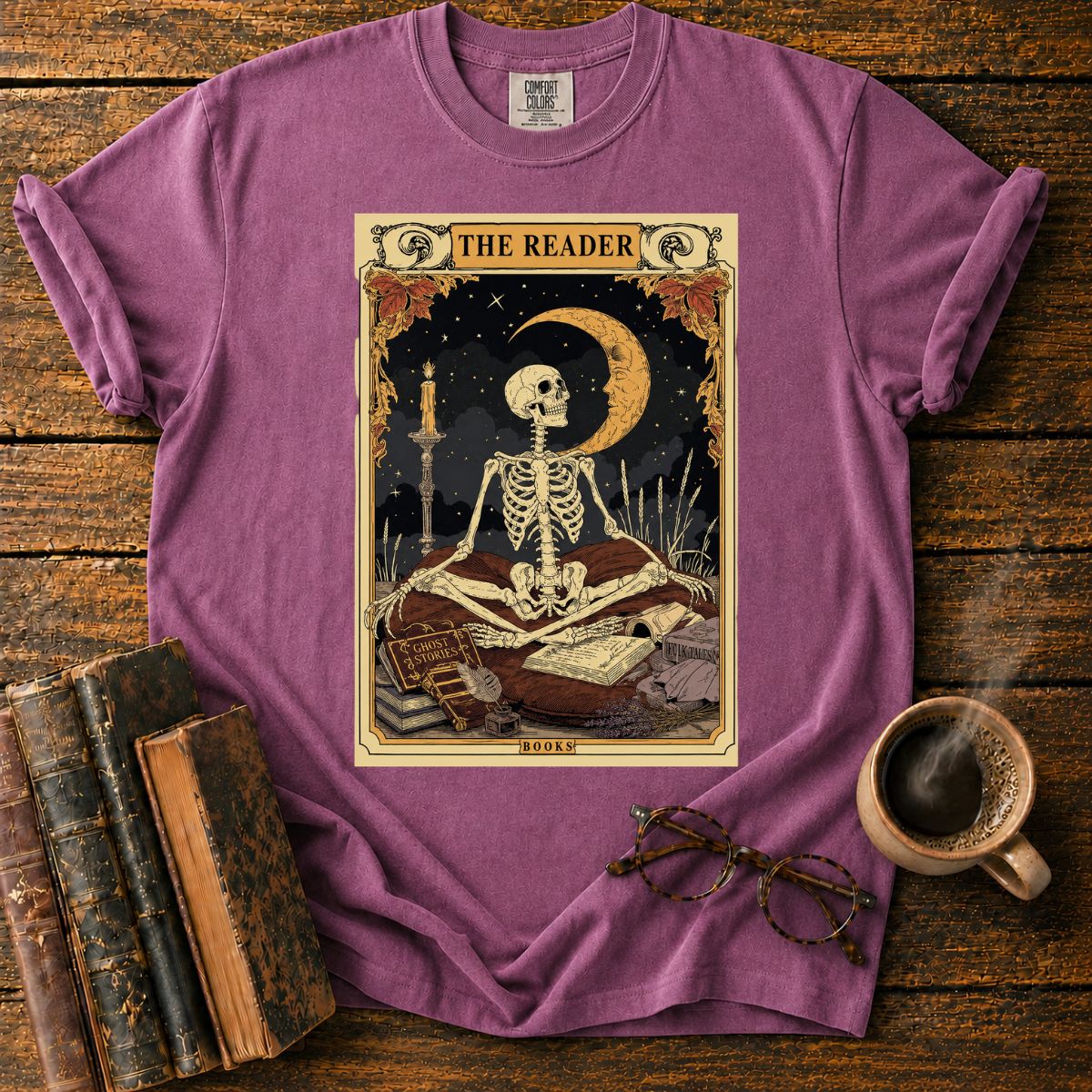 The Reader_ A Moonlit Literary Tarot T-Shirt