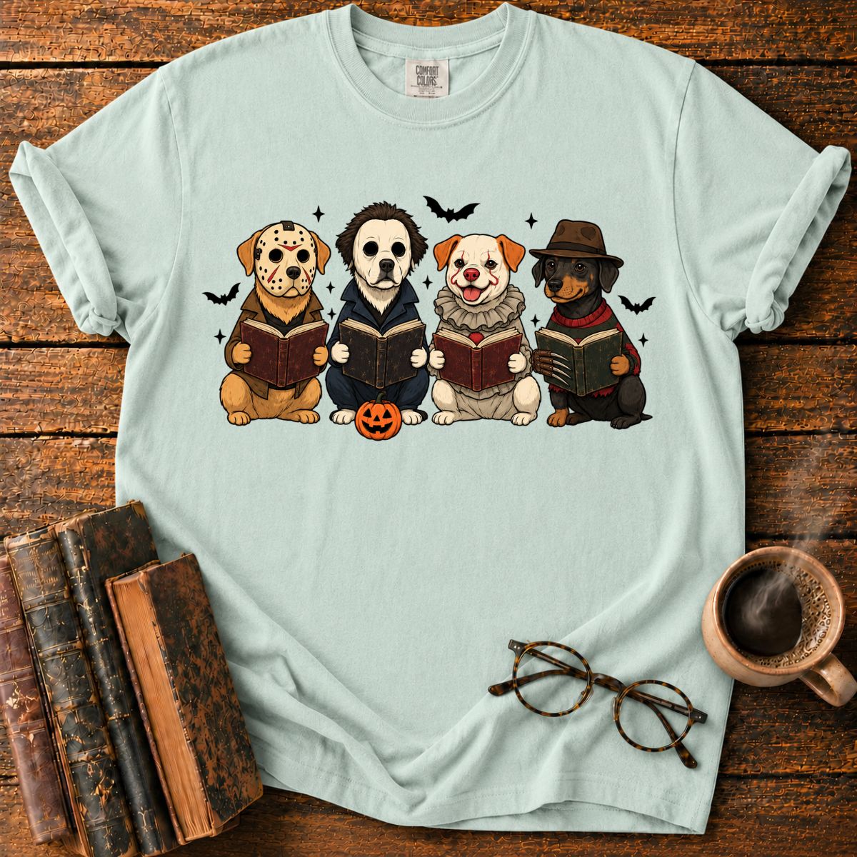 Four Halloween Dogs Reading Together T-Shirt