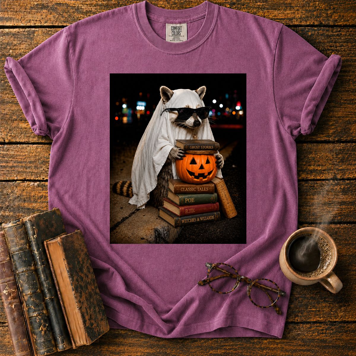 Raccoon Ghost Among Halloween Books T-Shirt