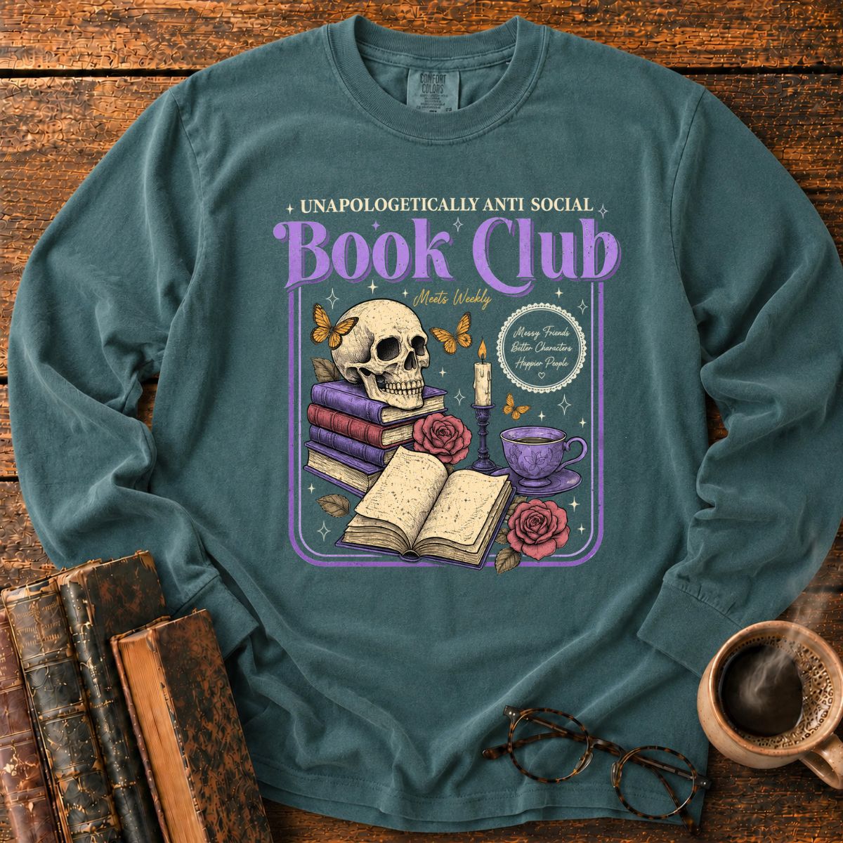 Anti Social Book Club Skull LS T-Shirt