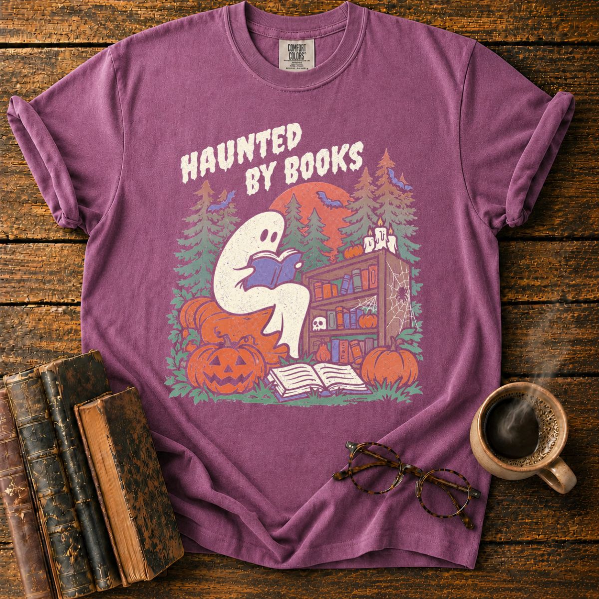 Haunted by Books Ghost Halloween T-Shirt