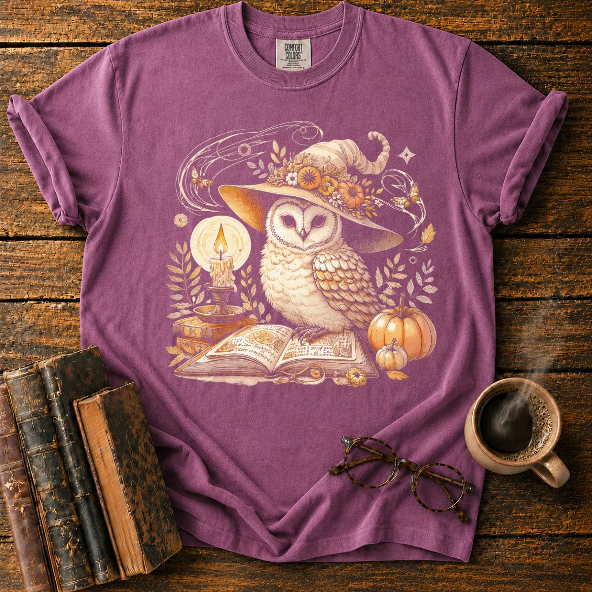 Whimsical Witch Owl Autumn Still Life T-Shirt
