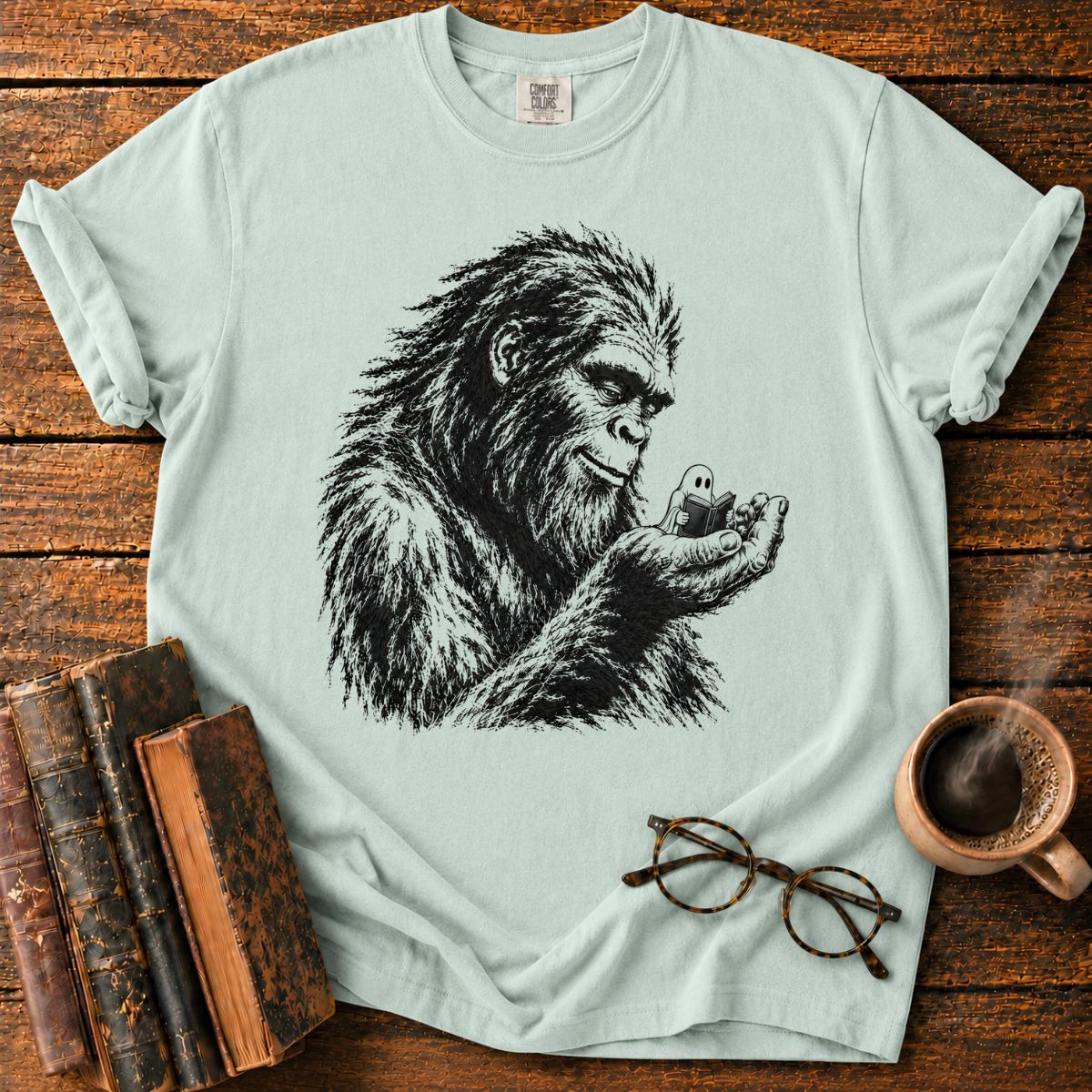 Gentle Sasquatch Reading with Ghost T-Shirt