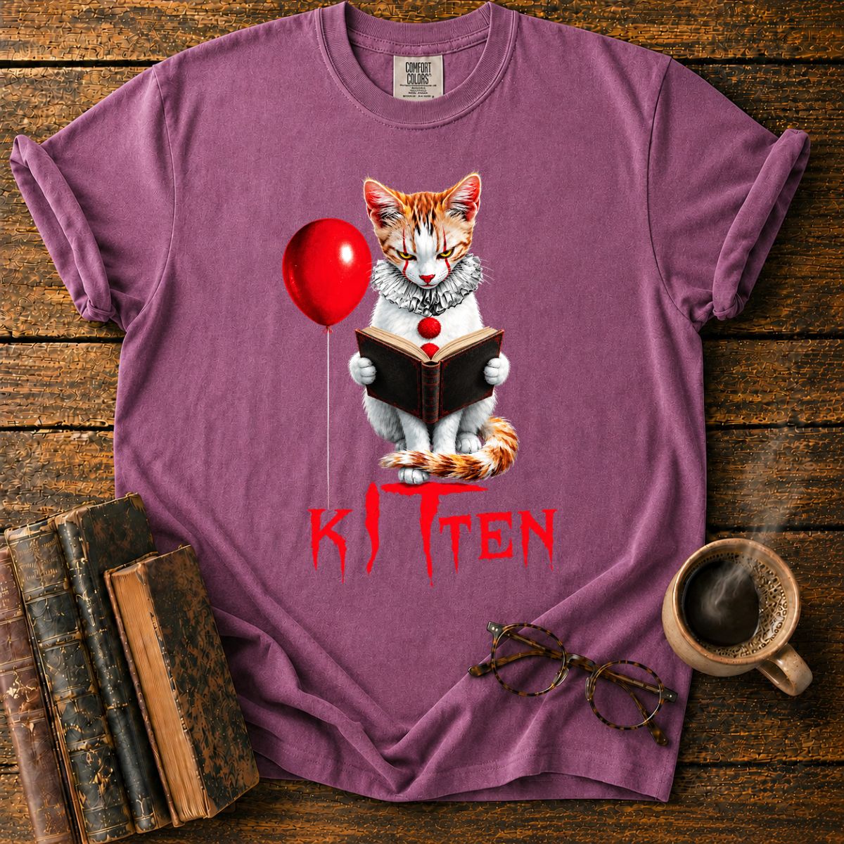 Clown Cat Reading a Vintage Book T-Shirt