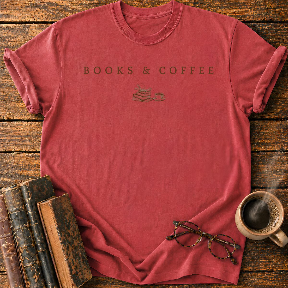 Books & Coffee Vintage Emblem T-Shirt