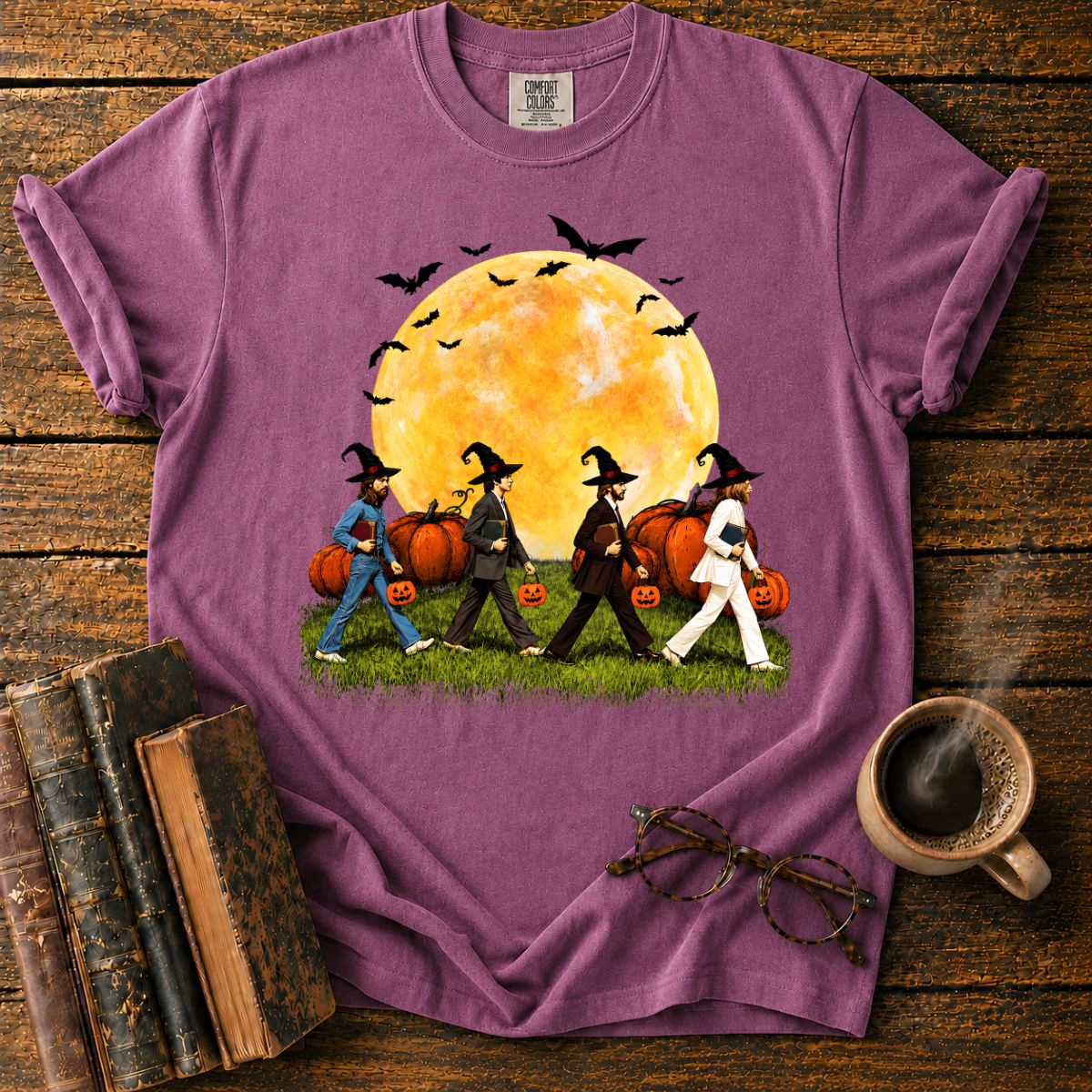 Witch Quartet with Books and Pumpkins T-Shirt