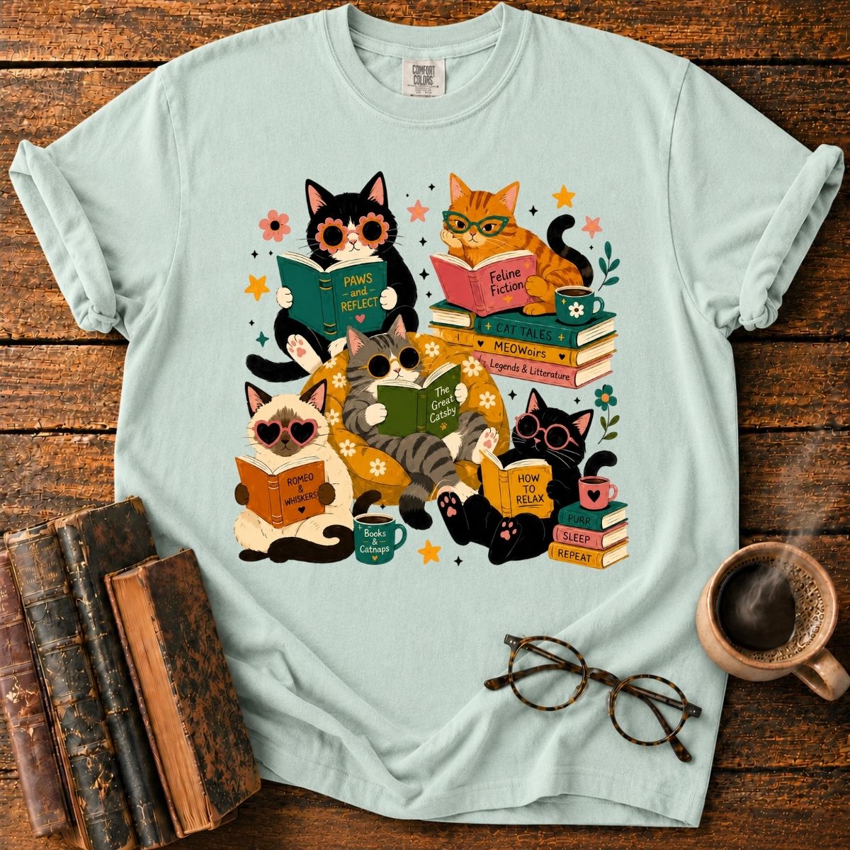 Cats’ Cozy Reading Book T-Shirt