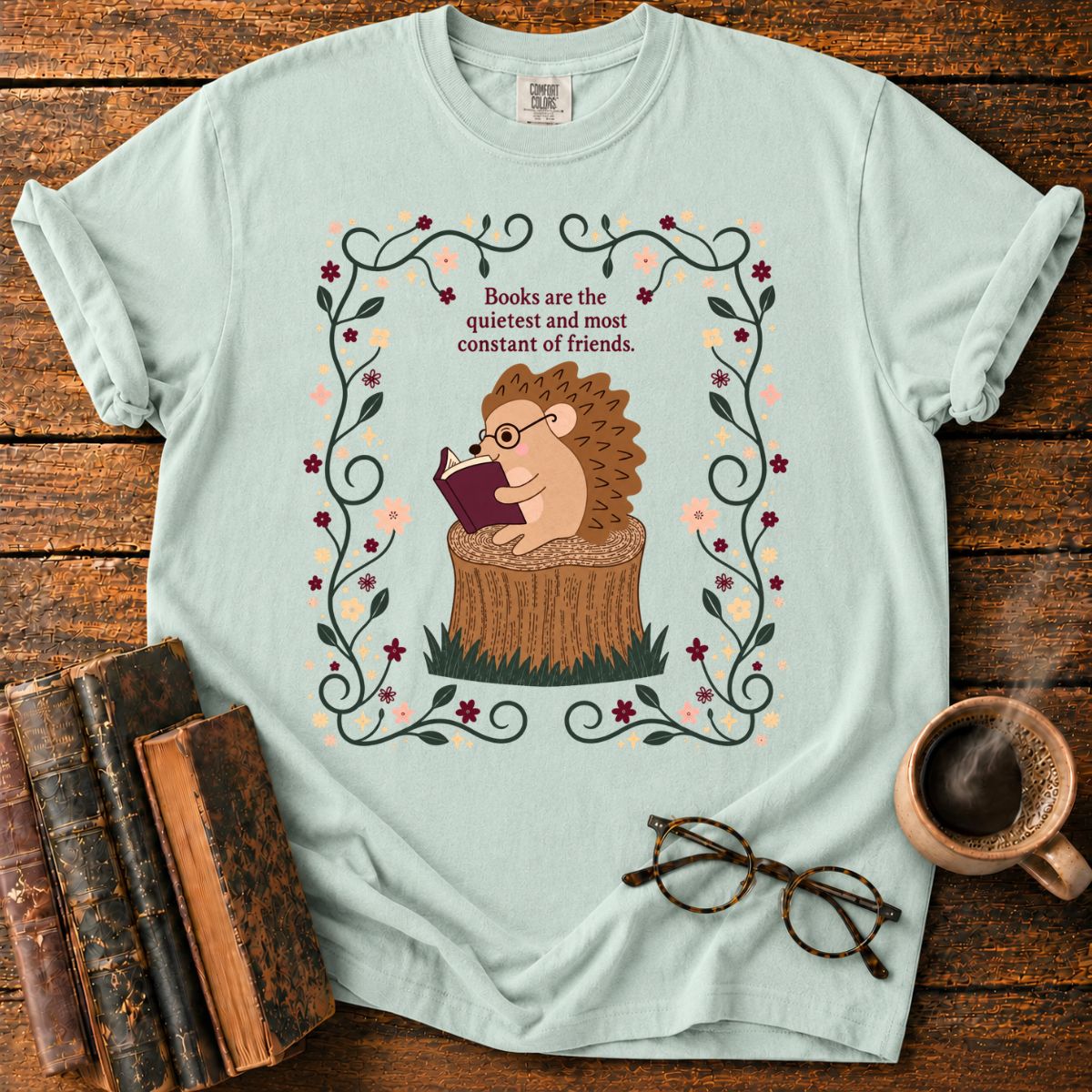 Books Are Friends Hedgehog Reading T-Shirt
