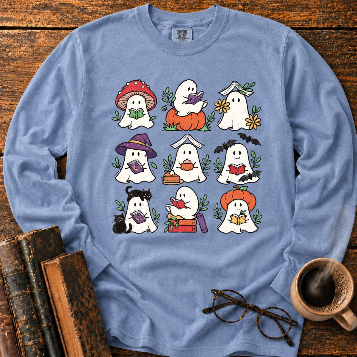 Ghosts Reading Books LS T-Shirt