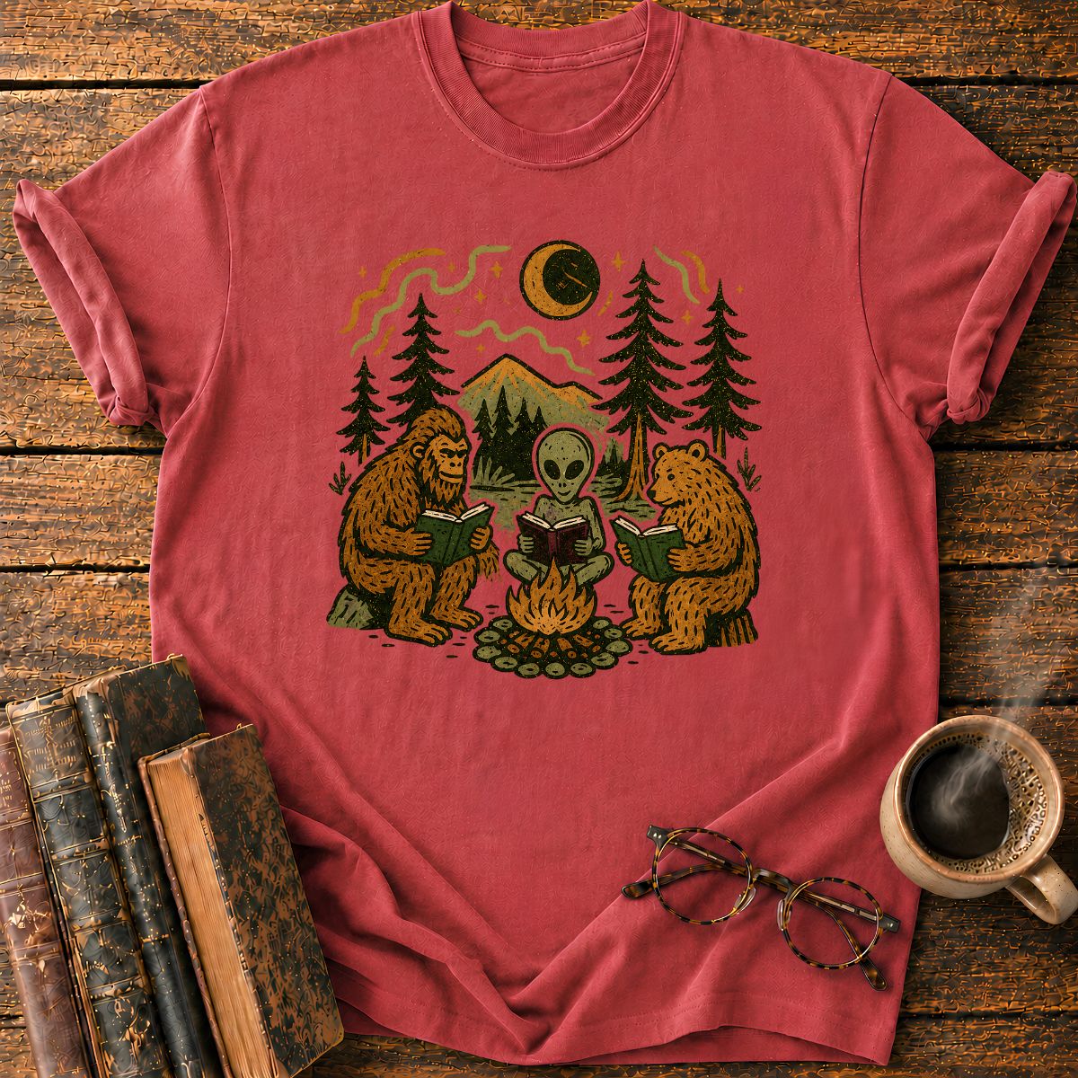 Campfire Friends Reading T-Shirt
