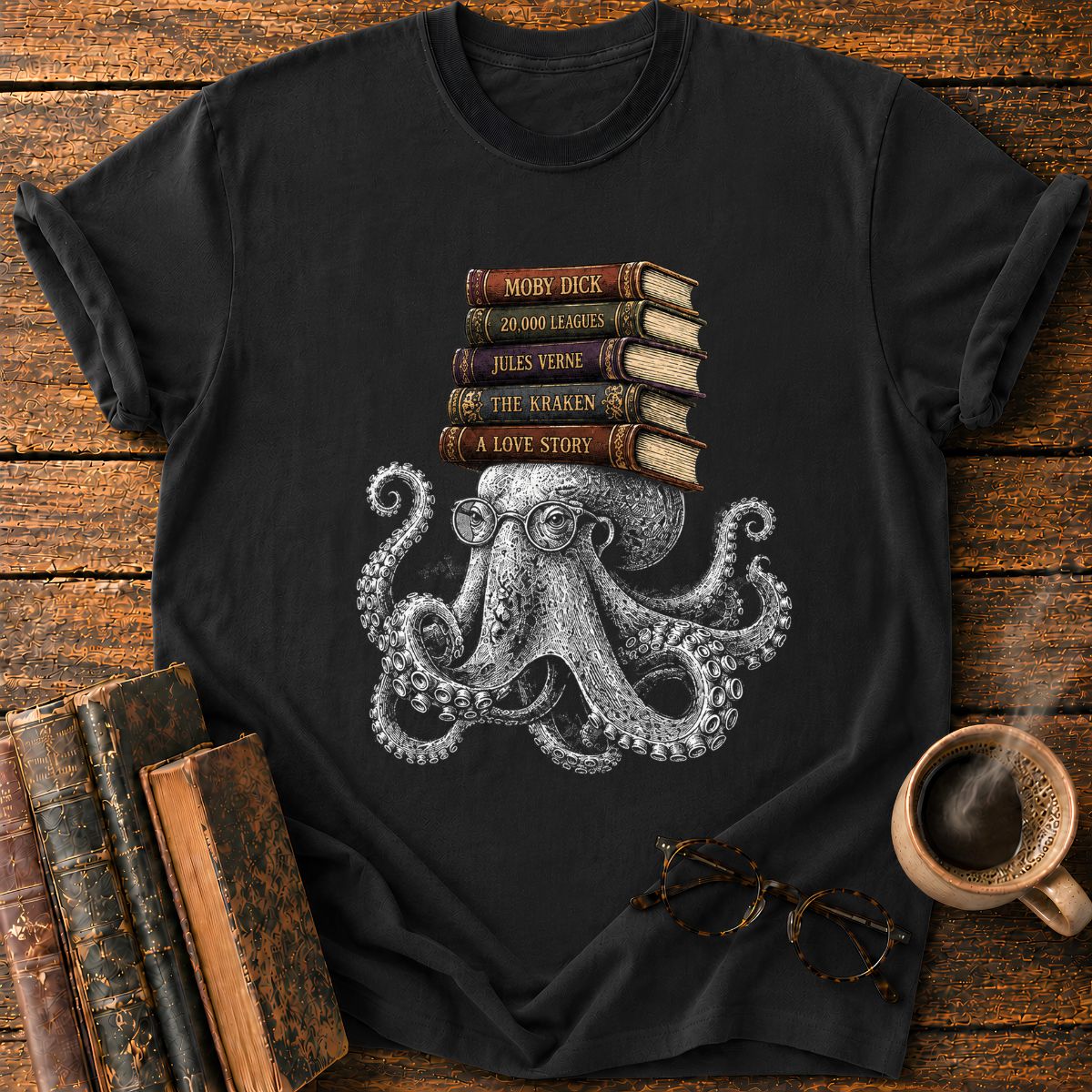 Octopus with Vintage Books T-Shirt