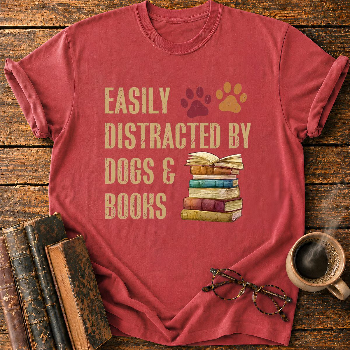 Easily Distracted by Dogs & Books T-Shirt