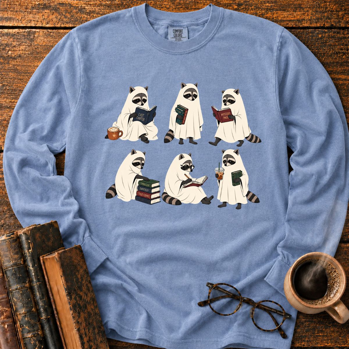 Ghostly Raccoons’ Cozy Book Club LS T-Shirt