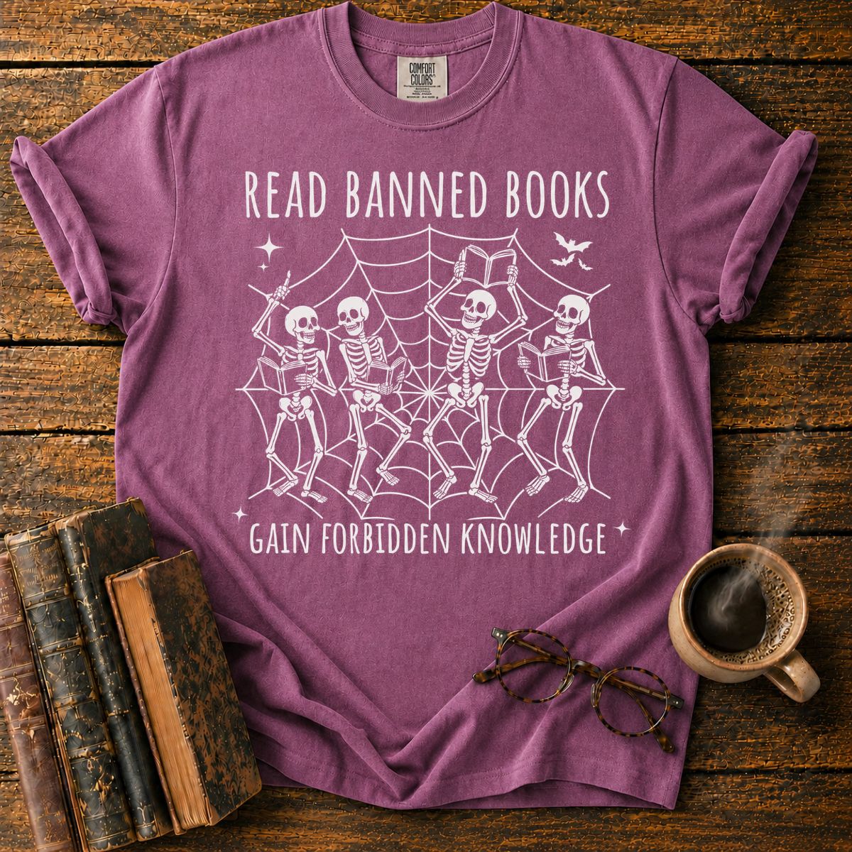 Dancing Skeletons Reading Banned Books T-Shirt
