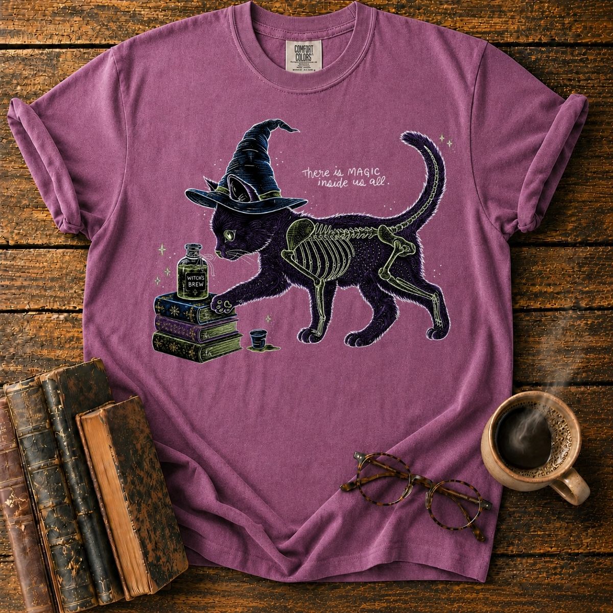 Occult Cat Witch and Magical Books T-Shirt