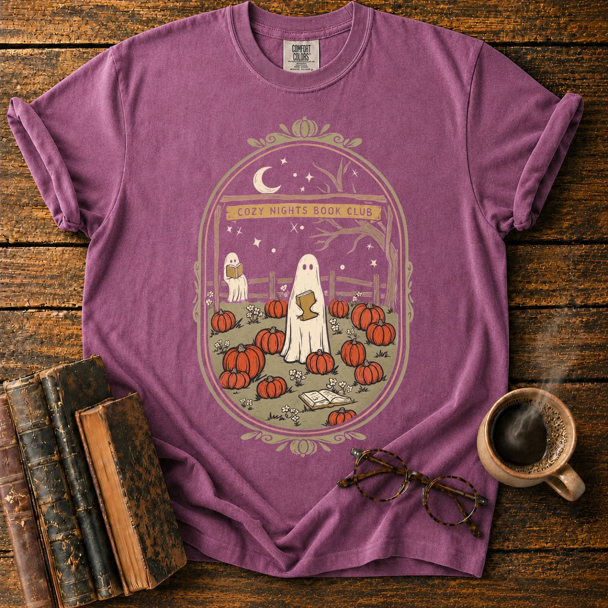 Cozy Nights Book Club Pumpkin T-Shirt