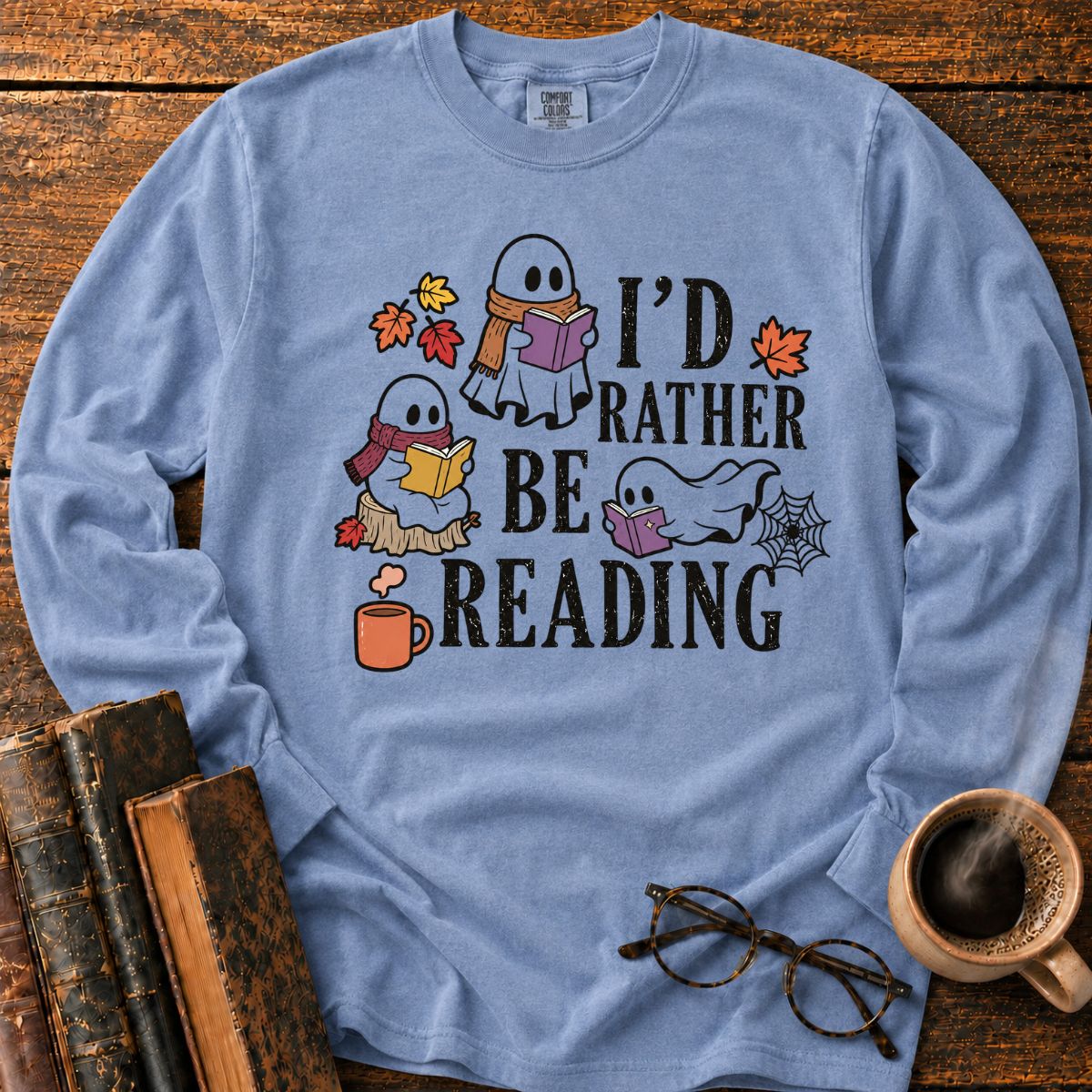 Cozy Halloween Ghosts Reading LS T-Shirt
