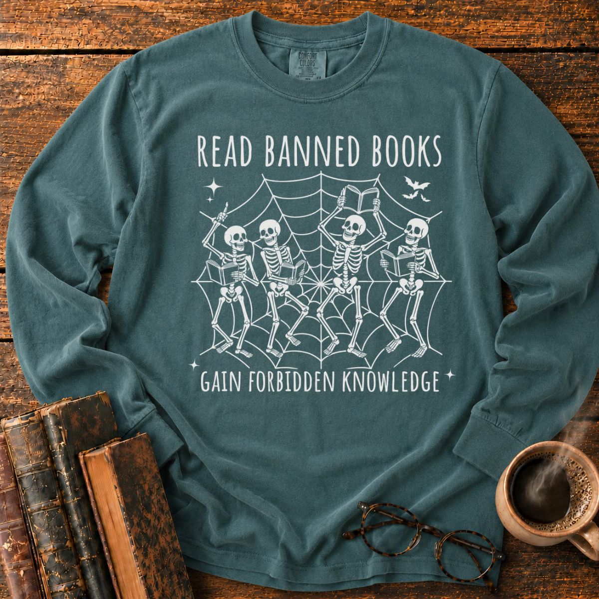 Dancing Skeletons Reading Banned Books Long Sleeve T-Shirt