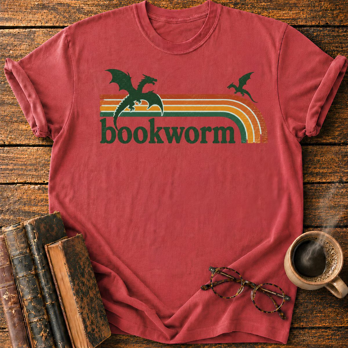 Retro Dragon Bookworm Emblem T-Shirt