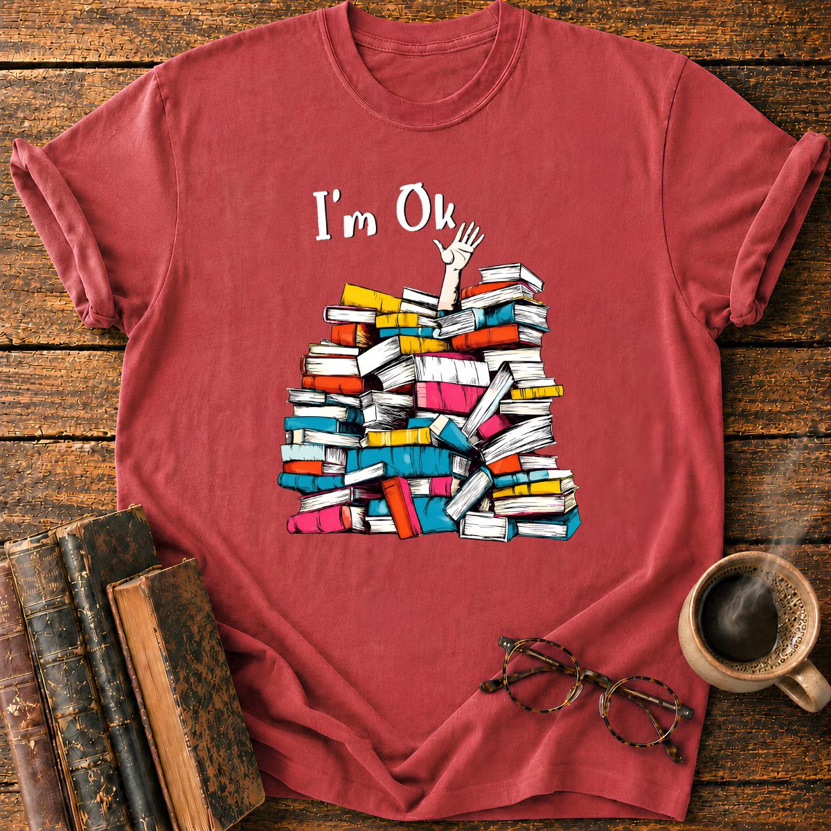 Book Pile With A Raised Hand T-Shirt