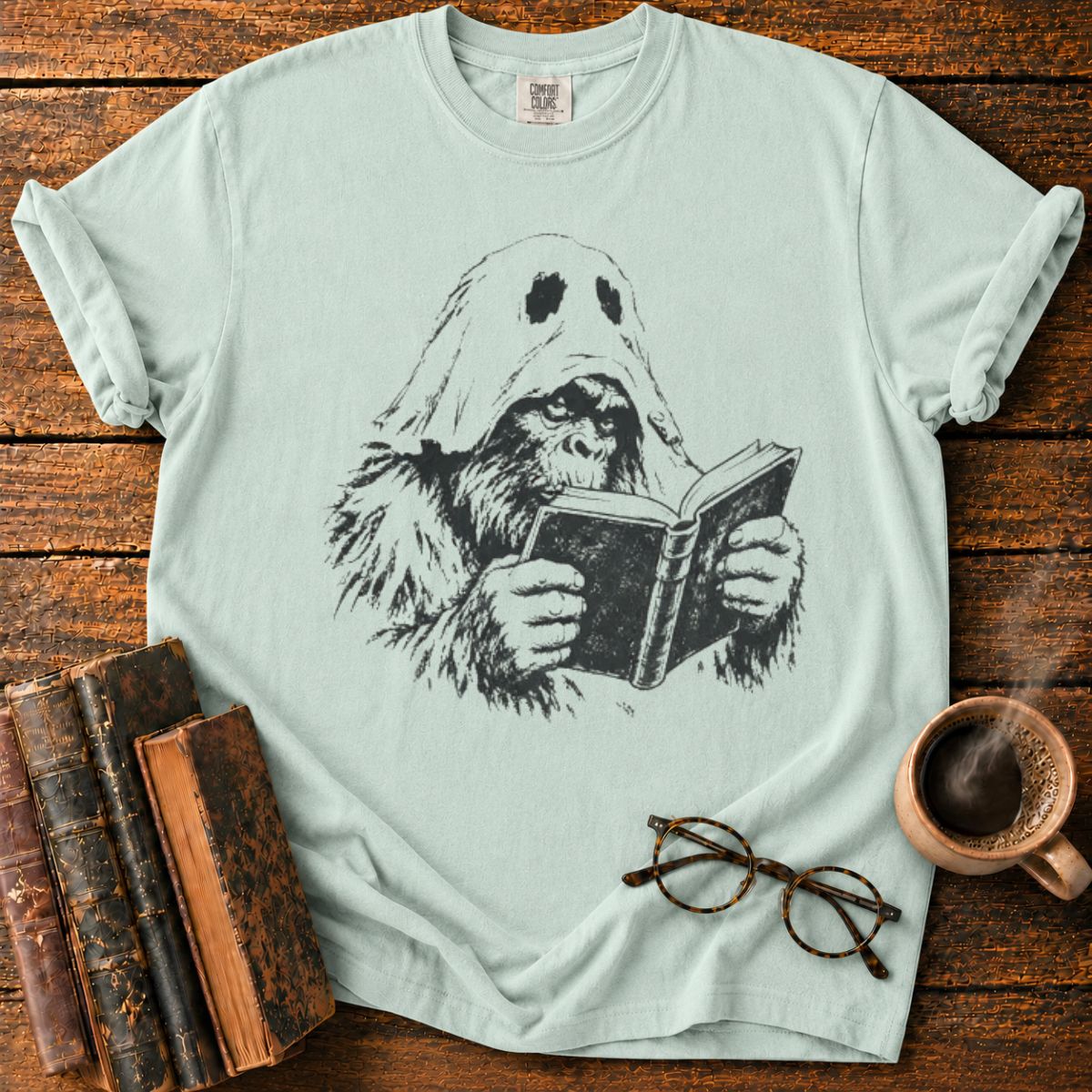 Ghost Bigfoot Reading T-Shirt