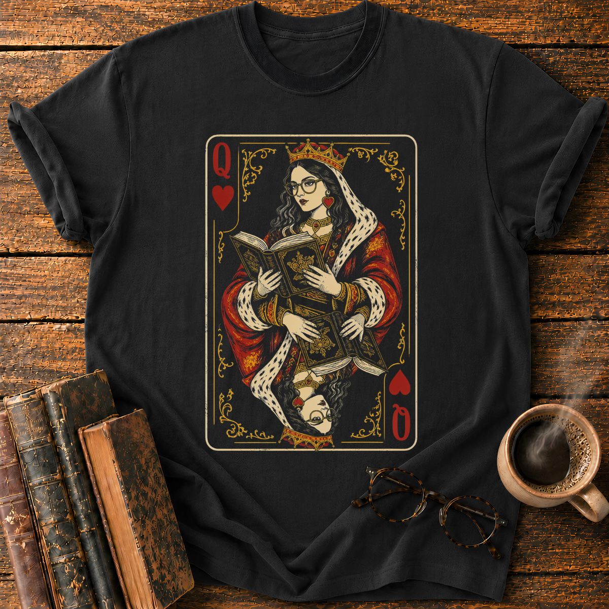 Queen of Hearts Reading Antique Book T-Shirt