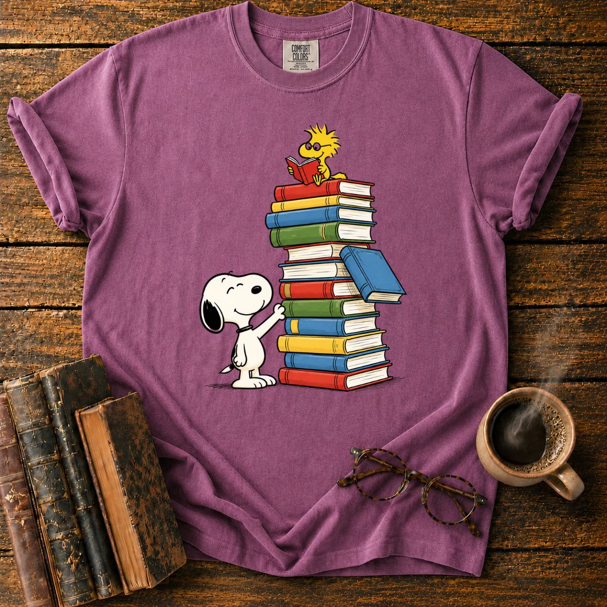 Snoopy and Woodstock’s Book Tower T-Shirt