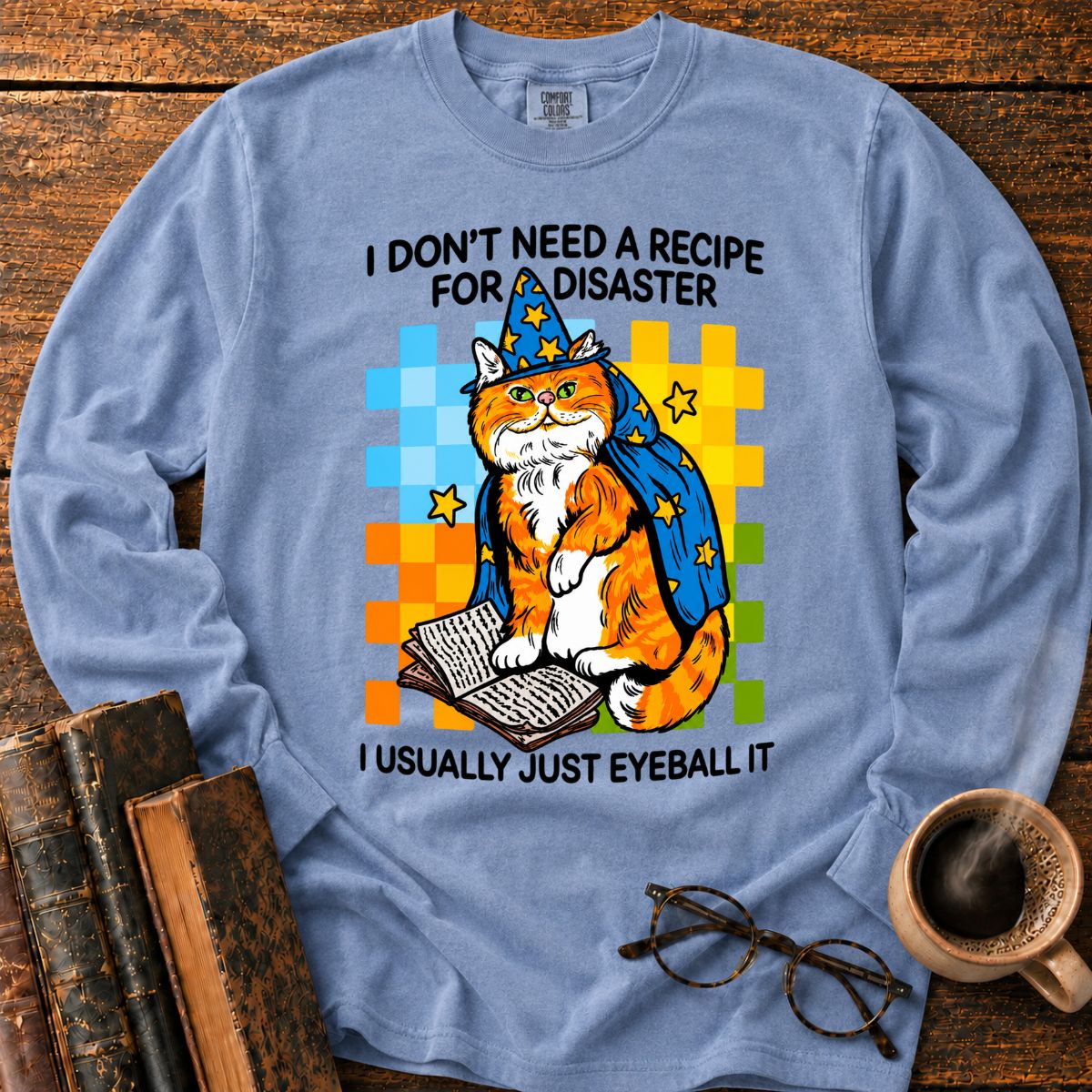 Wizard Cat Reading Books LS T-Shirt