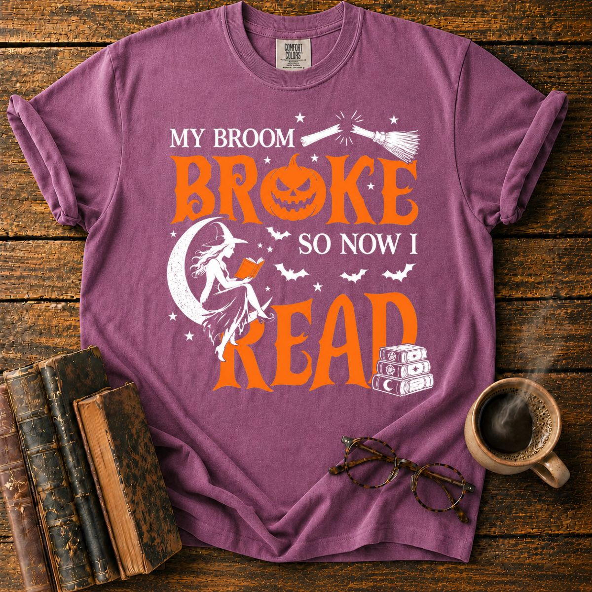Witch Reading Beneath a Broken Broom T-Shirt