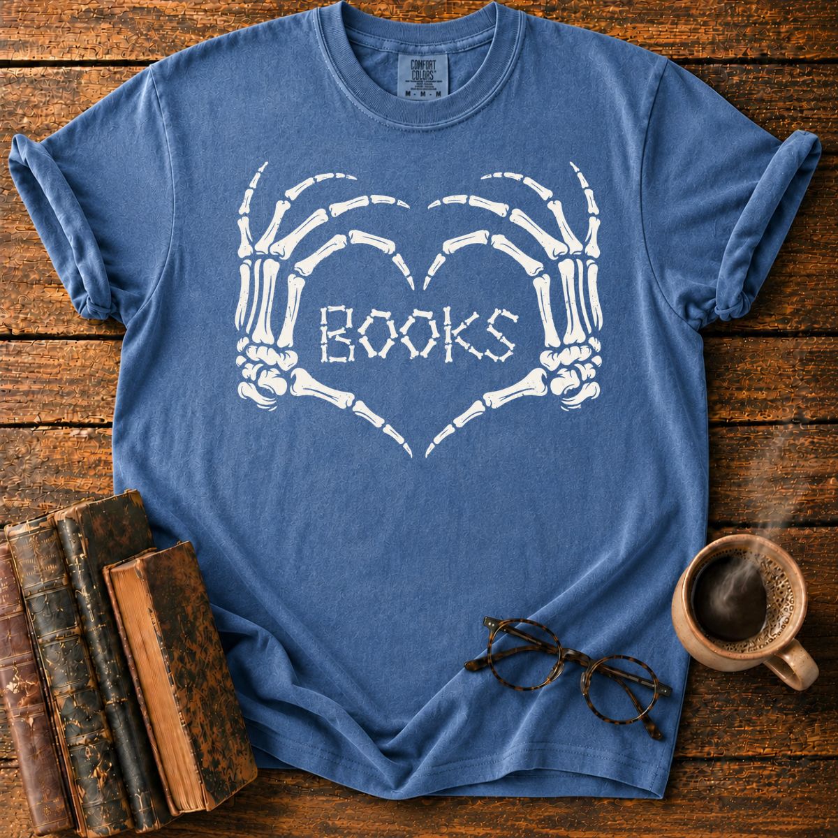 Skeleton Hands Heart Books T-Shirt