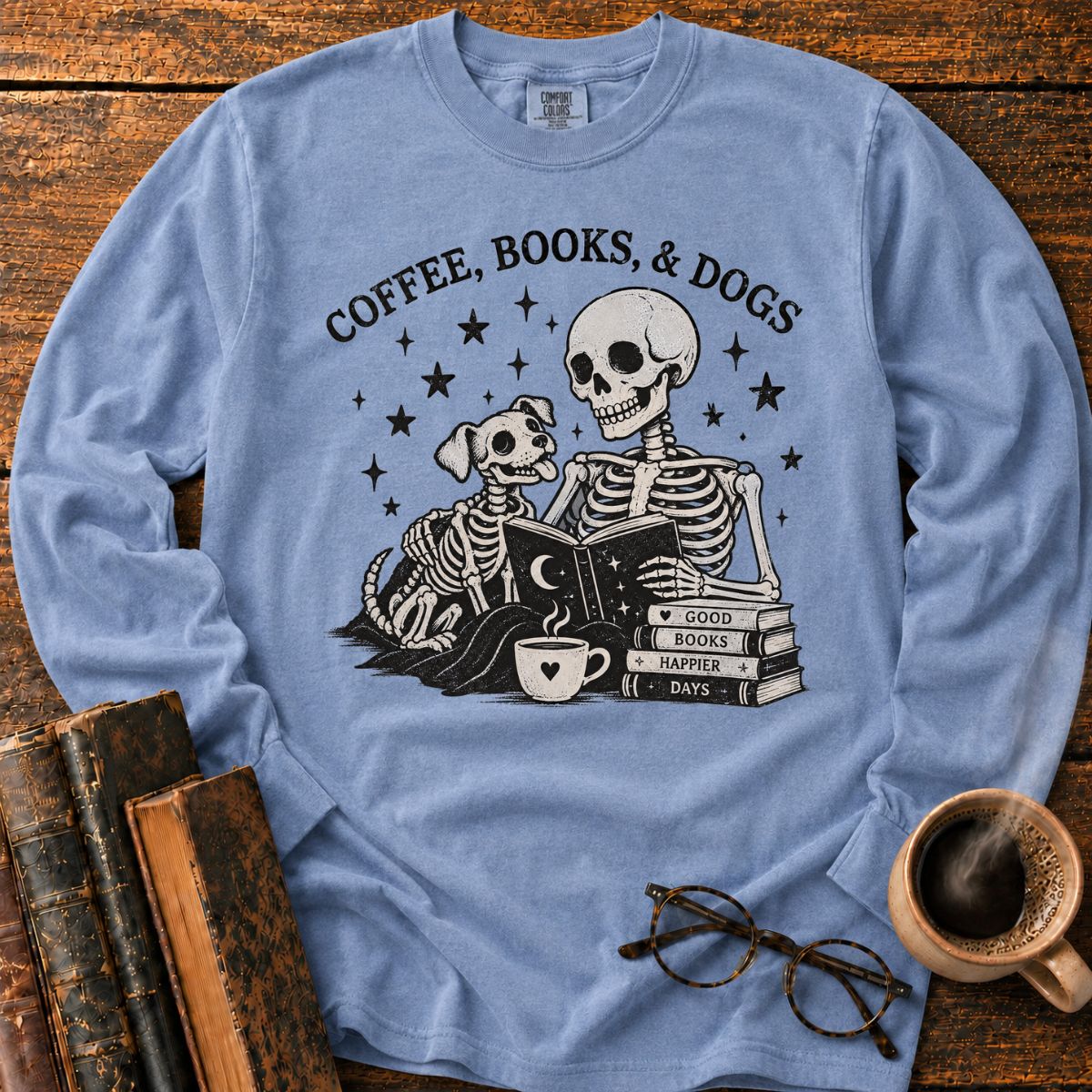 Coffee Books Dogs LS T-Shirt