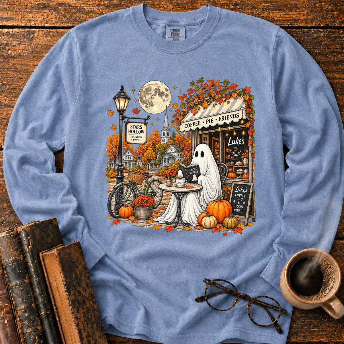 Ghostly Autumn Coffee in Stars Hollow Long Sleeve T-Shirt