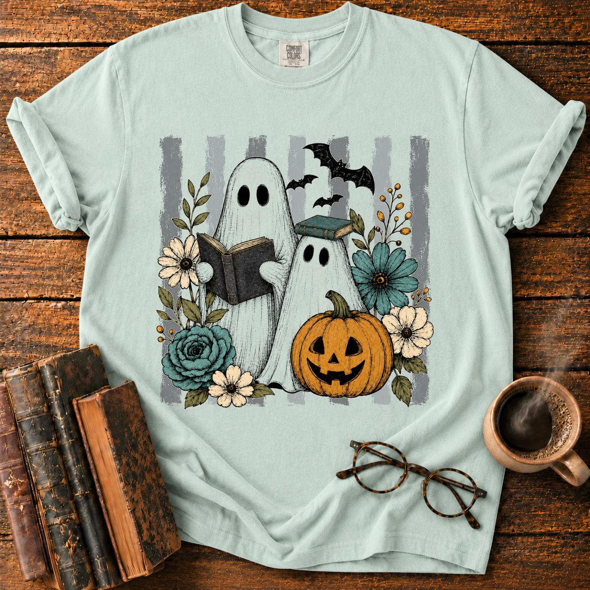 Vintage Ghosts, Books & Pumpki T-Shirt