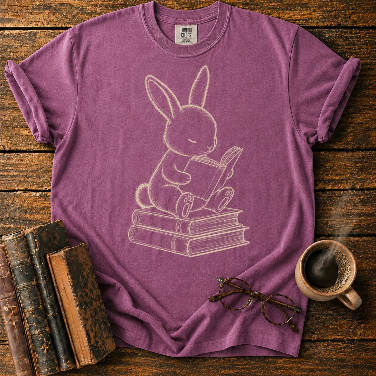 Bunny Reading on Book StackT-Shirt