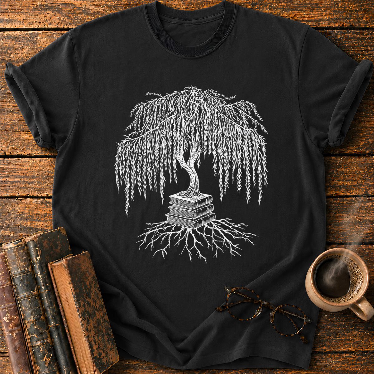 Weeping Willow Growing from Books T-Shirt