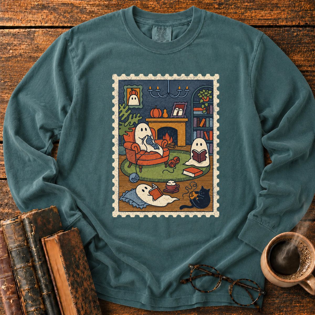 Cozy Ghosts Library LS T-Shirt