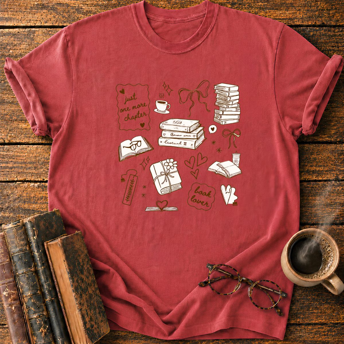 Bookish Doodle Collage in Warm T-Shirt