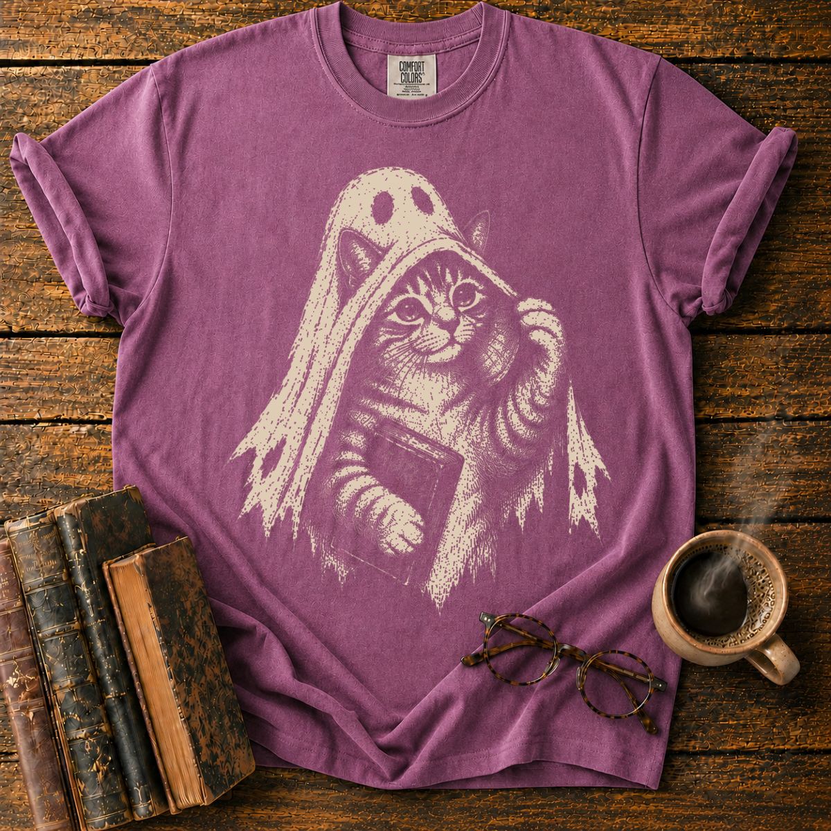 Ghost Kitten with Book T-Shirt
