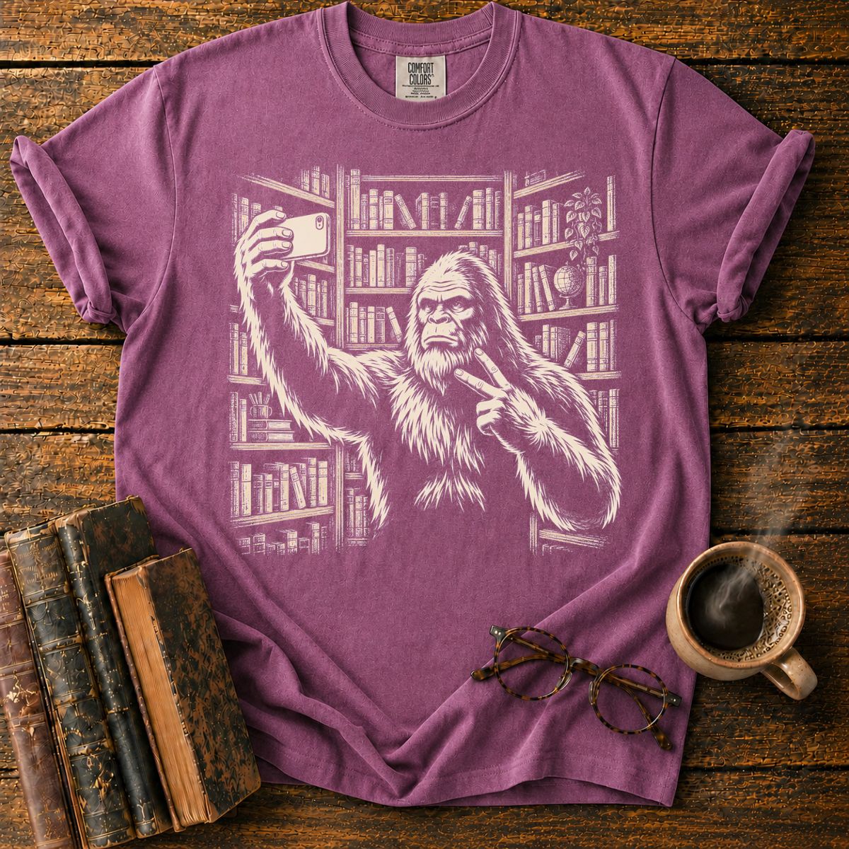 Bigfoot’s Vintage Library Selfie T-Shirt