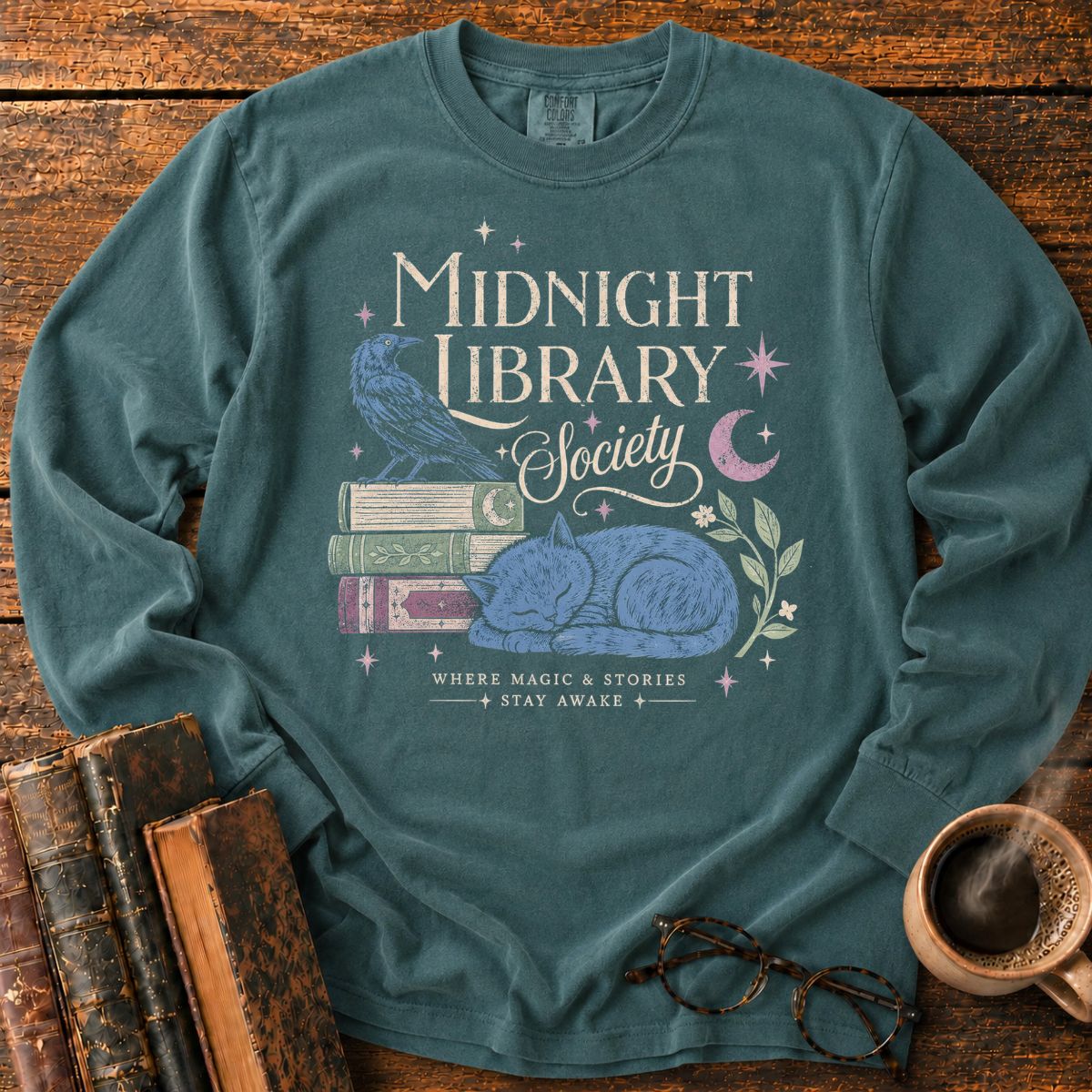 Midnight Library Society Cat LS T-Shirt