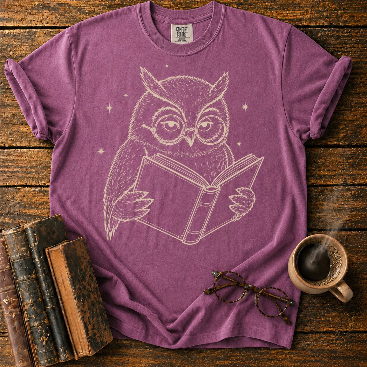 Wise Owl Reading by Starlight T-Shirt
