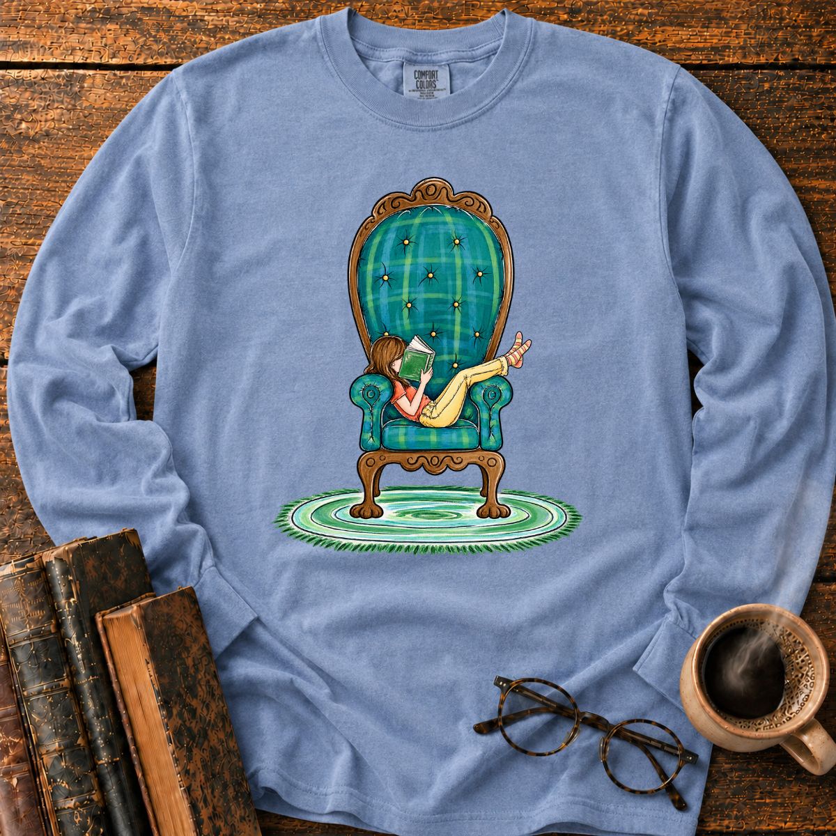 Girl Reading In Big Armchair LS T-Shirt