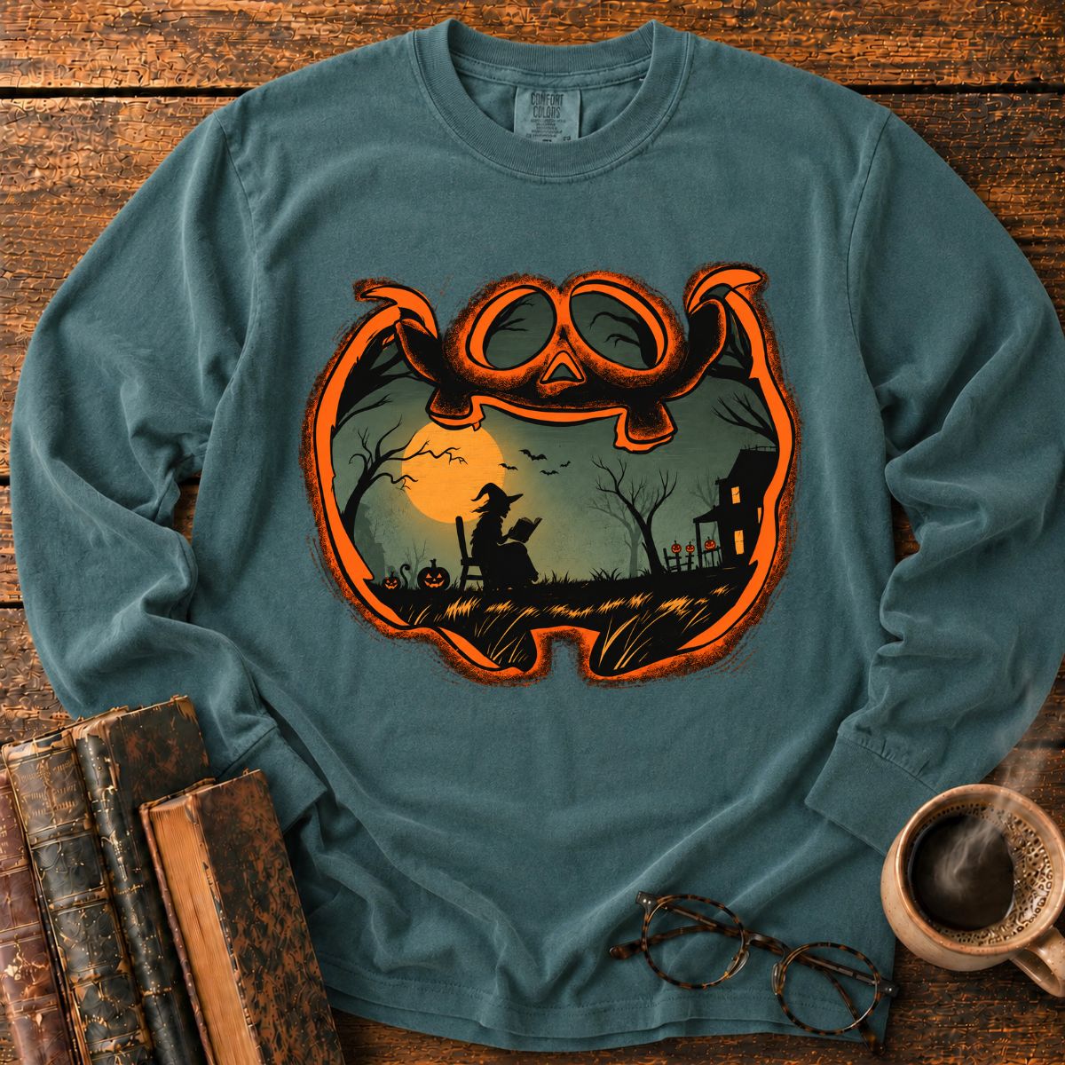 Witch Reading Jack O Lantern LS T-Shirt