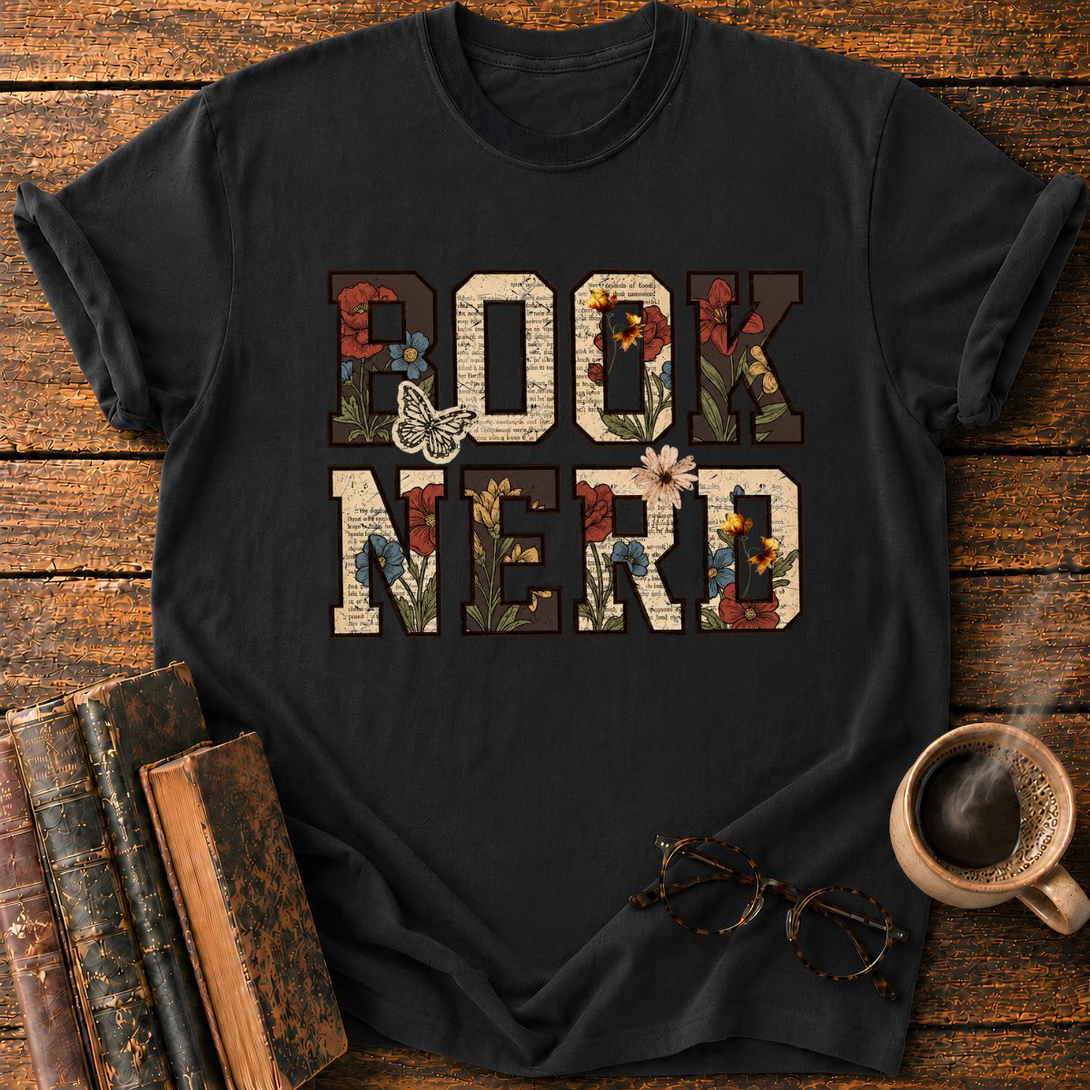 Book Nerd Typography T-Shirt