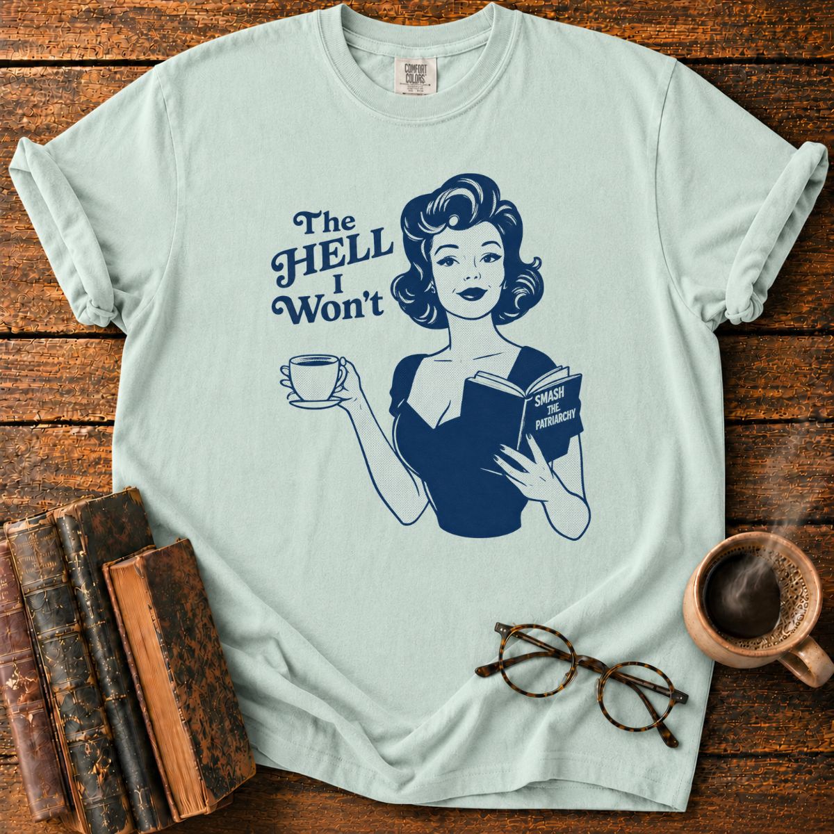 Vintage Housewife with a Revolutionary Book T-Shirt