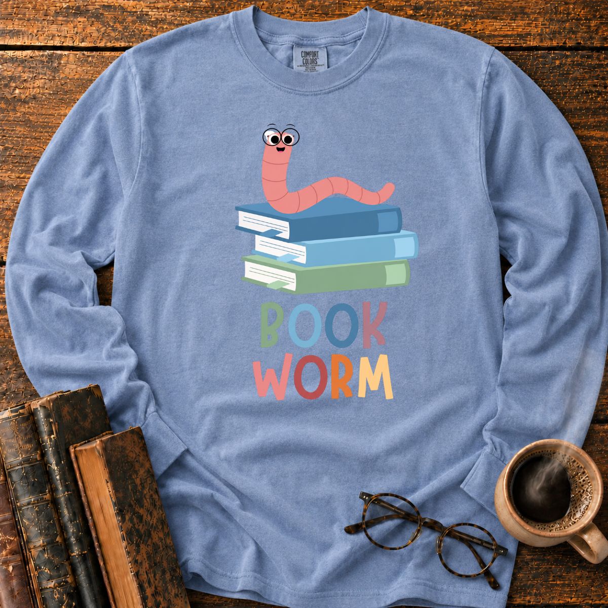 Cute Bookworm Book Stack LS T-Shirt